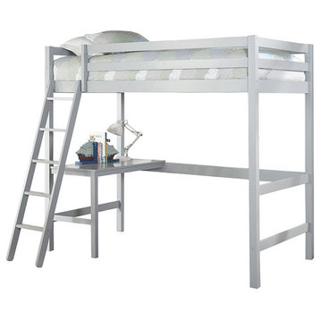 NE Kids Caspain Twin Wood Loft Bed with Desk in Gray