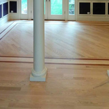 Oak Park Red oak hardwood flooring with maple and Brazilian cherry border