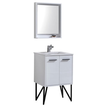Bosco 24" Modern Bathroom Vanity, Quartz Countertop, Matching Mirror