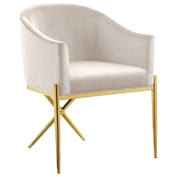 The Parker Dining Chair, Velvet, Cream, Gold Legs