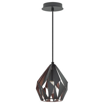 Carlton 3 - 1-Light Pendant - Matte Black - Copper