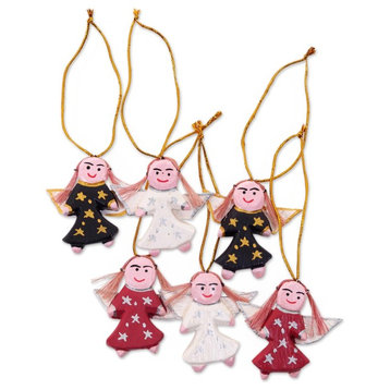 6-Piece Novica Angel Troupe Wood Ornaments