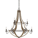 Quoizel - Quoizel SHR5009RK Nine Light Chandelier Shire Rustic Black - Traditional warmth meets industrial minimalism in the Shire collection. The rubbed black edges on the faux wood frame complements the rustic black finish of the inner rings. Curved arms and candelabra bulbs add classic charm to the chic simplicity of the drop silhouette.