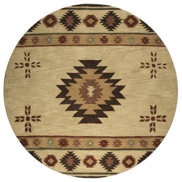 Alora Decor Ryder 8' Round Tribal Khaki/Brown/Burgundy/Sage Hand-Tufted Area Rug