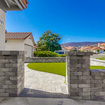 Front yard Remodel with Pavers, Walls, Artificial Grass, Planters & More