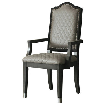 Beatrice Arm Chair, Beige Leather-Aire and Charcoal Finish