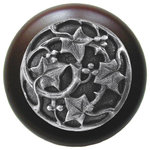 Notting Hill Decorative Hardware - Ivy With Berries Wood Knob, Antique Brass, Dark Walnut Wood Finish, Antique Pewt - Projection: 1-1/8"
