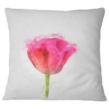 Bloomy Pink Tulip On White Drawing Flower Throw Pillow, 16"x16"