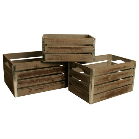 Set Of 3 Large Wood Crates