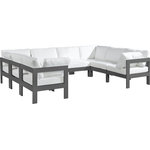 Meridian Furniture - Nizuc Water Resistant Patio U-Shaped Modular Sectional, White, 8-Piece: 4 Armless Chair, 4 Corner Chair, Dark Gray Aluminum Frame - Pick and choose your favorites from the Nizuc collection to create a modular seating group the whole gang will enjoy. The sturdy aluminum frame provides dependable support for friends and family as they relax and unwind, and the resilient white water resistant fabric stands up to the elements without losing its beautiful demeanor, so you can count on it lasting for the long haul. Latches beneath these seating pieces help you easily attach them to one another for convenient setup.