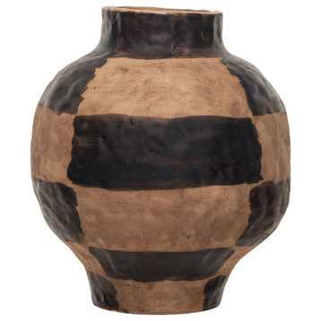 Hand-Painted Stoneware Vase With Reactive Glaze, Black and Cream