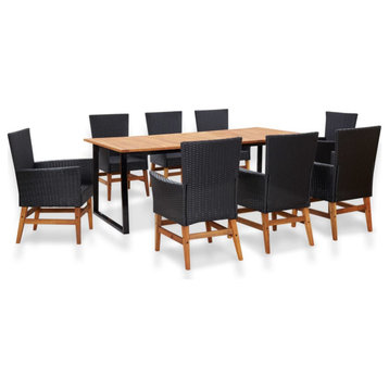 vidaXL Patio Dining Set 9 Piece Outdoor Table and Chairs Wood and Rattan Black
