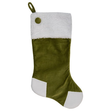 20.5" Green and White Corduroy Christmas Stocking