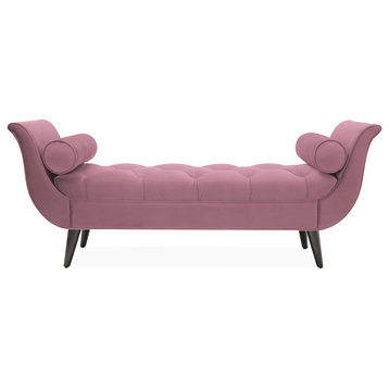 Alma Tufted Flared Arm Entryway Bench with Bolster Pillows, Pink Lavender Velvet