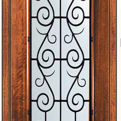 Prehung Single Door 96 Mahogany St. Charles 3/4 Lite Wrought Iron - Front Doors