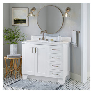 ARIEL Taylor 43" Left Offset Oval Sink White Vanity White Quartz Top ...