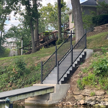 Lakefront Staircase with Adjustable Dock Landing & Aluminum Railing