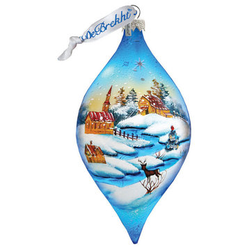 Hand Painted Scenic Glass Ornament Winter Village