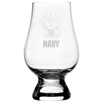 United States Navy Etched Glencairn Crystal Whiskey Glass