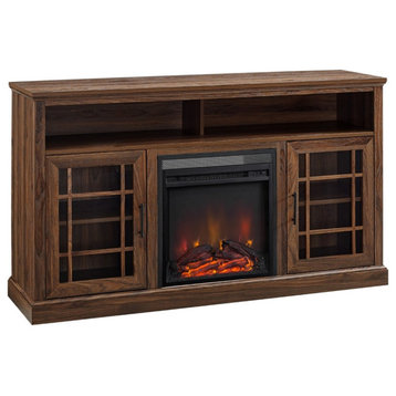 Hazel 58" MDF Classic Glass Door Highboy Fireplace TV Stand - Dark Walnut