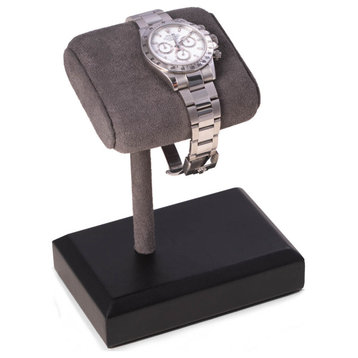 Matte Black Single Watch Display Stand, Gray Suede CUShion