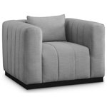 Meridian Furniture - Lucia Beige Linen Textured Fabric Chair, Grey, Chair - Succumb to the welcoming comfort of this Lucia textured linen fabric living room chair. This oversized chair offers you the room you need to cozy up with a book or a cup of hot tea. Its rich grey linen textured fabric feels soft and inviting against the skin, and the plump back cushion adds to its relaxing feel against your body. Deep channel tufting keeps the chair's fill intact, and it rests on a contrasting black solid wood base for resilient support.