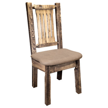 Side Chair, Stain and Clear Lacquer Finish, Upholstered Seat, Buckskin Pattern