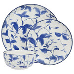 Godinger - Arleigh 12 Piece Porcelain Dinnerware Set - Inspired by the signature design of Chinese porcelain this dinnerware is a testament to its superb craftsmanship. A detailed pattern of lush, leafy stems. These pieces will turn any table setting into a statement. 10.50D X 1.50H Dinner Plate, 8.00D X 1.00H Salad Plate, 5.50D X 2.50H 12oz Cereal Bowl