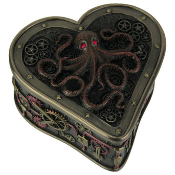 Heart Shaped Steampunk Octopus Trinket / Stash Box