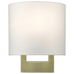 Livex Lighting - ADA Wall Sconces 1-Light Antique Brass Petite ADA Sconce - Raise the style bar with a designer wall sconce in a handsome and versatile contemporary manner. This one light wall sconce comes in an antique brass finish with a rectangular off-white fabric hardback shade.