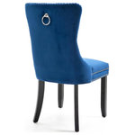 BTExpert - Velvet Tufted Upholstered Dining Chairs Solid Wood-Nail Trim, Navy - Built to last long, Ideal for any kitchen, Dining area with charming textured upholstery and curved edges, these classic-style gems are made of dark color solid wood legs, tufted well-padded seats,  nailhead trim on a durable frame.
