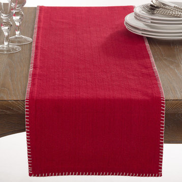 Celena Collection Whip Stitched Design Cotton Table Runner, Red