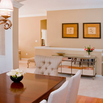 Mirrored credenza reflects back into the room