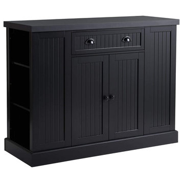 Fluted-Style Wooden Kitchen Island, Storage Cabinet with Drawer