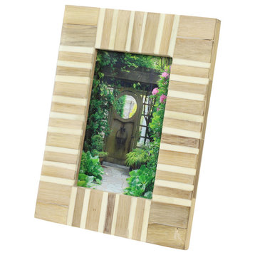 Rectangular Beige and Creme Striped Resin and Wood Picture Frame