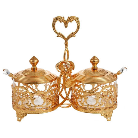 24K Gold Plated Crystal Studded Candy Dish / Salt Holder by Matashi