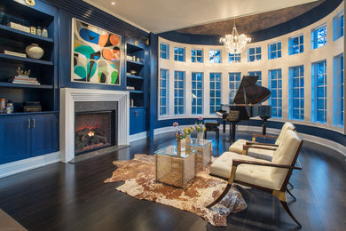 Inspiration for a contemporary living room in Philadelphia with blue walls.