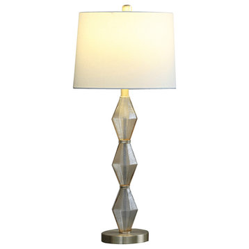 30" Brushed Gold Geo Glass Table Lamp With Shade