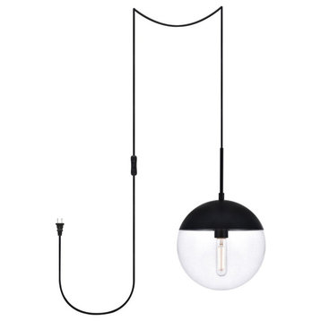 Elsa 1-Light Black Plug-In Pendant With Clear Glass