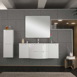 Italian 57 inch Modern Floating Bathroom Vanity White Glossy Finish - Bathroom Vanities And Sink Consoles