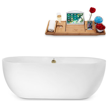 67" Streamline Bathtub and Tray With Drain, Brushed Brass