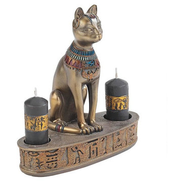 5" Classic Ancient Egyptian Cat Feline Goddess Sculpture Statue Candle Holder