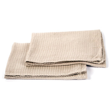 Linen Washed Waffle Hand Towels, Set of 2, Natural, 42x70cm