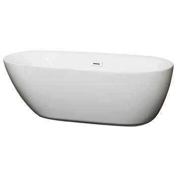 65" Freestanding Bathtub, White, Shiny White Drain and Overflow Trim