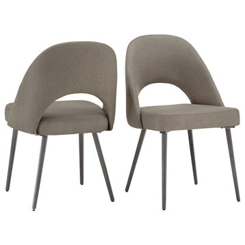 Set of 2 Dining Chair, Padded Seat With Half Circle Cut Out Backrest, Dark Gray