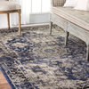 Faded Crowned Rosette Area Rug, Blue, 8'x10'