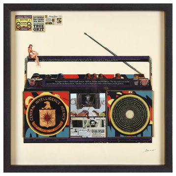 "Cia Boombox"Dimensional Collage, Under Glass, A Shadow Box Frame