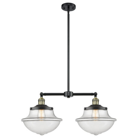 Large Oxford 2-Light Chandelier, Black Antique Brass, Clear