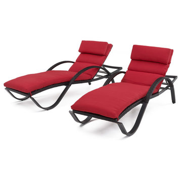 Deco 2 Piece Aluminum Outdoor Patio Chaise Lounges Chair, Cherry