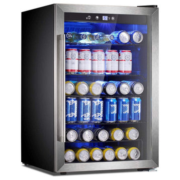 Beverage Refrigerator Cooler 145 Can Mini Fridge Glass Door for Soda Beer or W